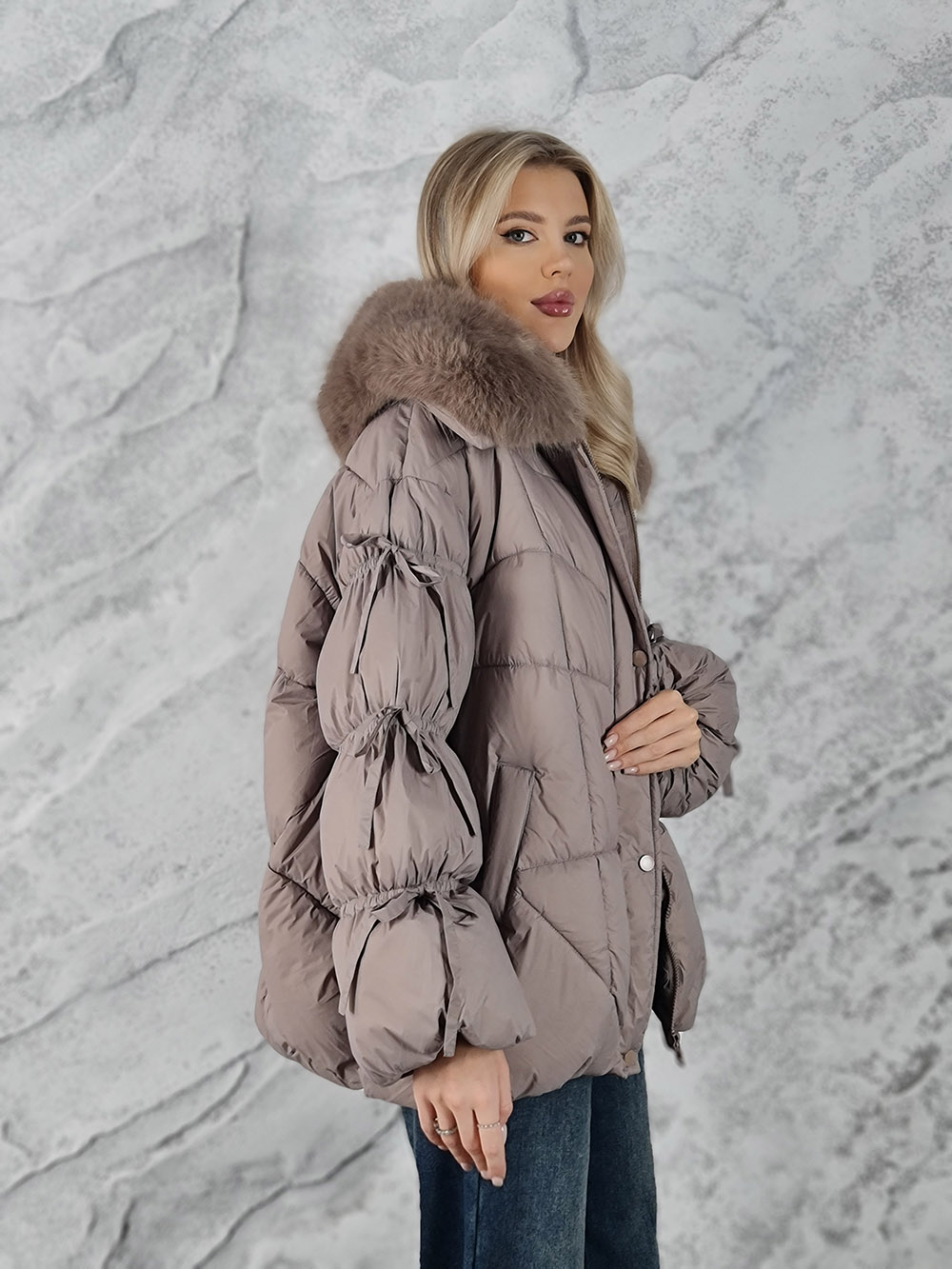 Куртка FL.MODE куртка короткая меховой капюшон тауп, фотография №4