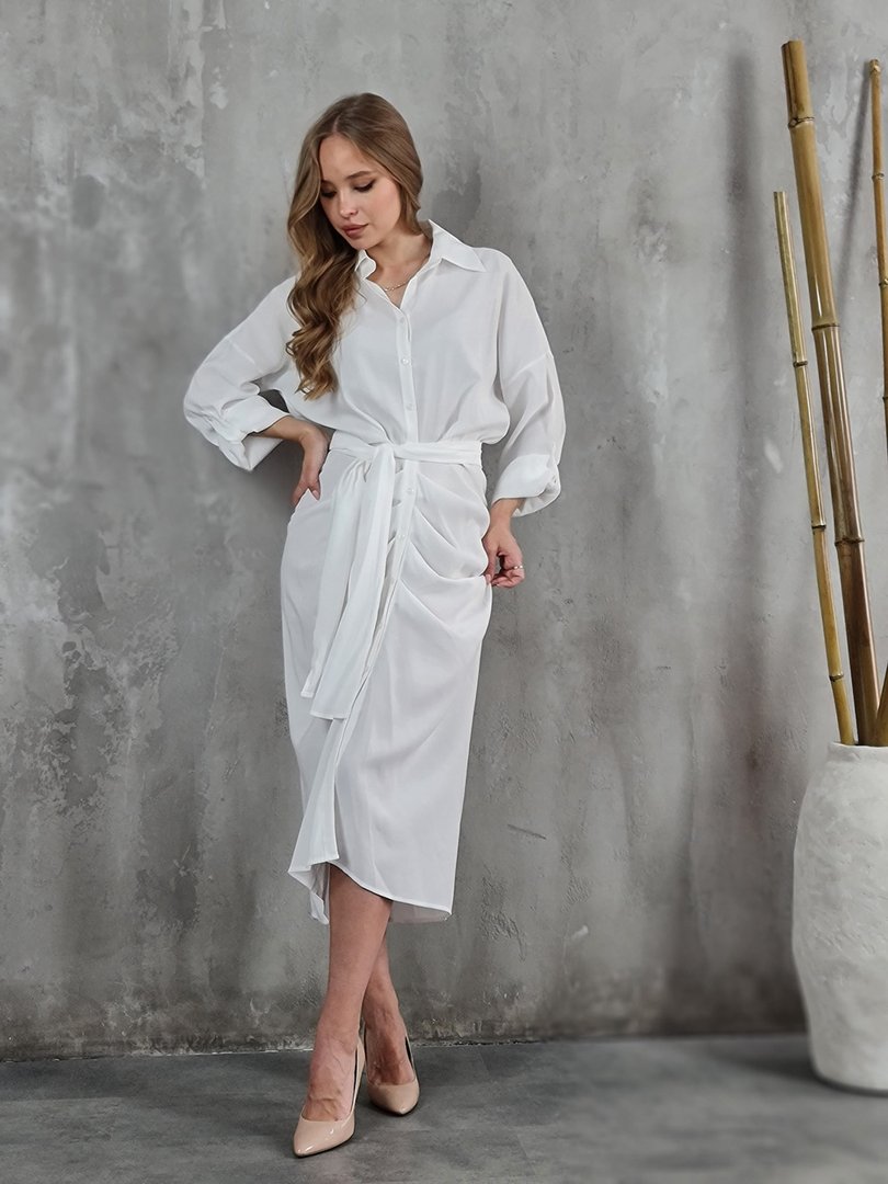 Платье CLOTHÉ с поясом белое, фотография №2