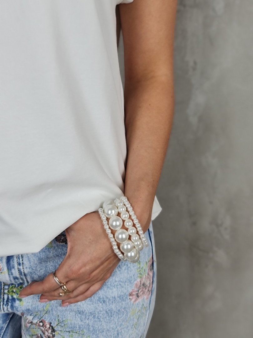Браслеты My Little Italy 4 шт с жемчугом разного диаметра белые, фотография №4