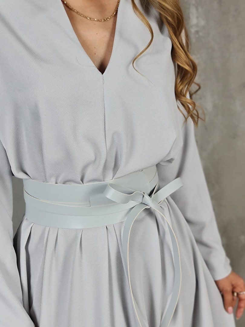 Платье Imperial свободное с широким поясом серое , фотография №4