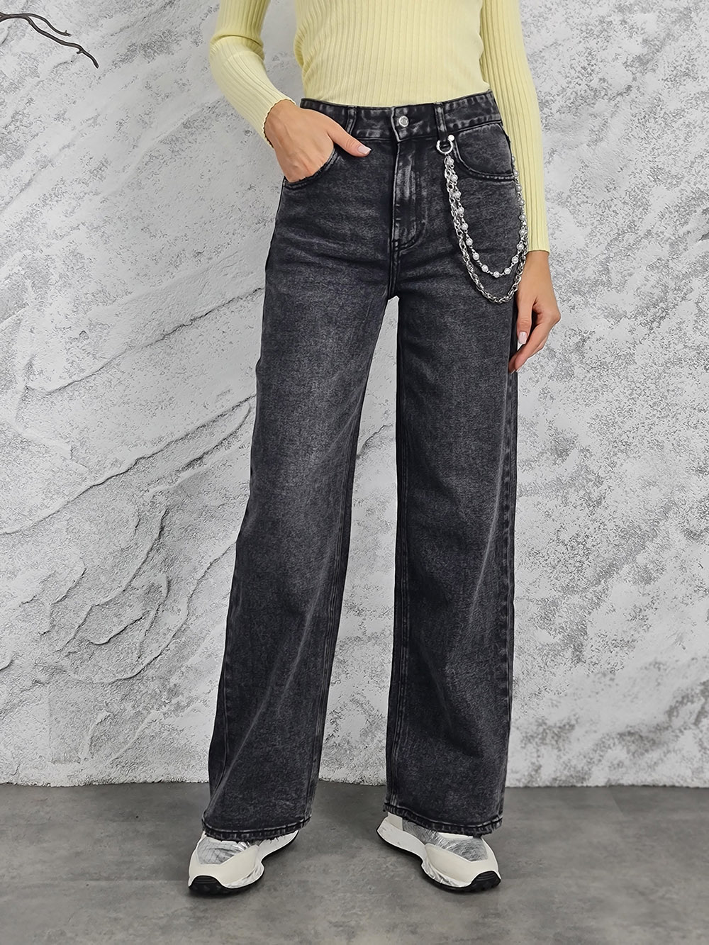 Джинсы Miss Bonbon с подвеской темно-серые, фотография №1