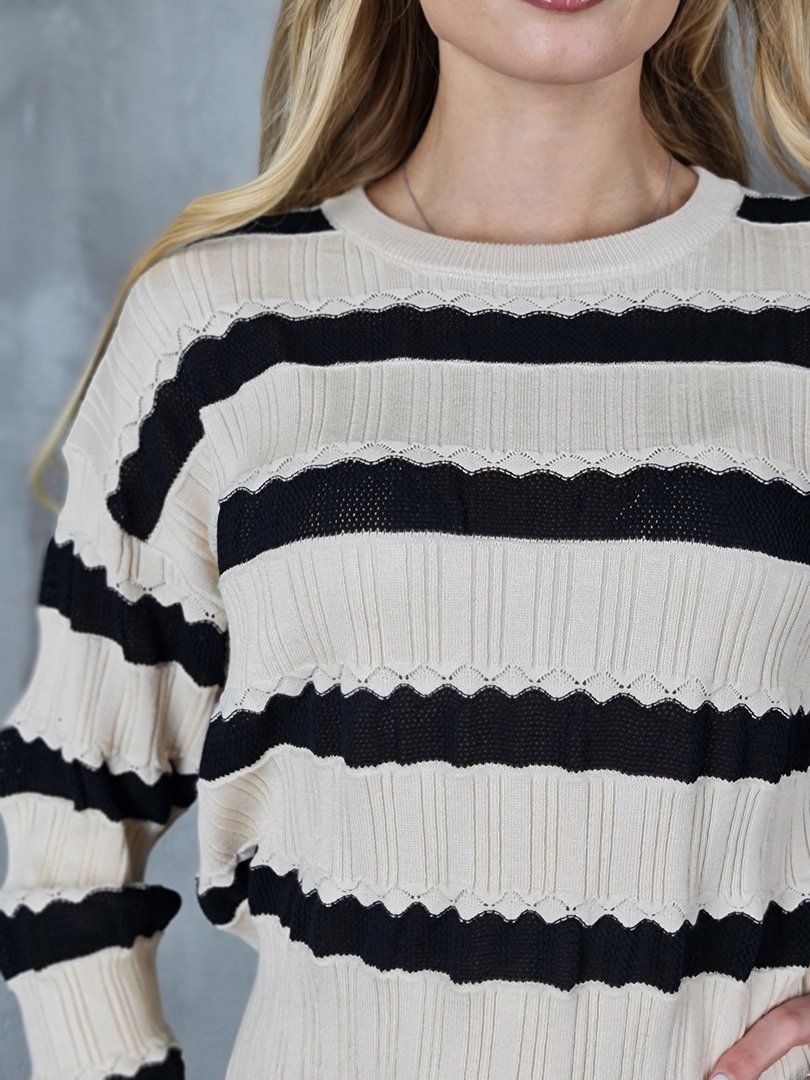 Джемпер New j в черную полоску бежевый , фотография №3