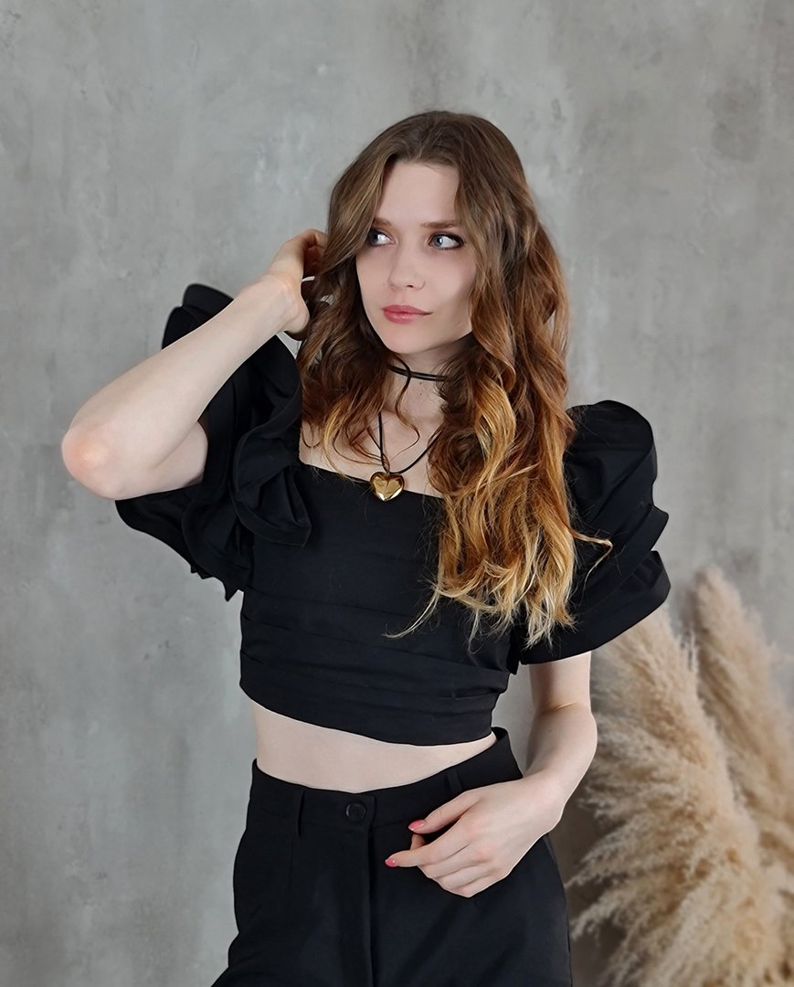 Топ Lumina с объёмными воланами чёрный, фотография №1