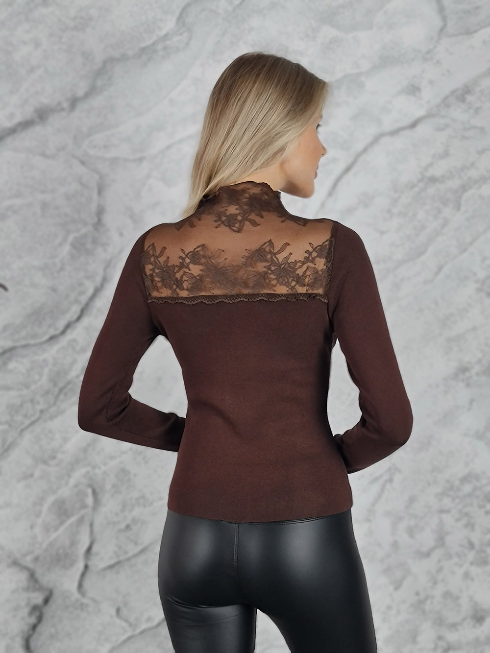 Водолазка ELSA.M кружевной ворот шоколад, фотография №3