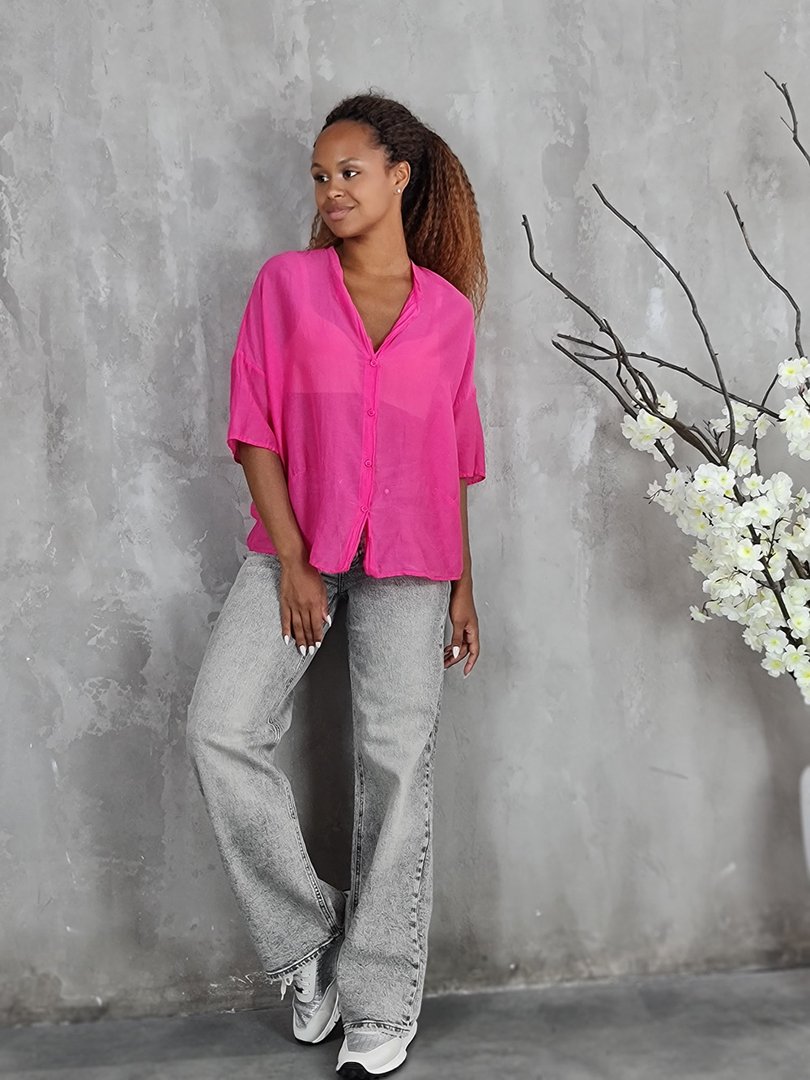 Рубашка Vicolo воздушная с завязками на животе фуксия, фотография №3