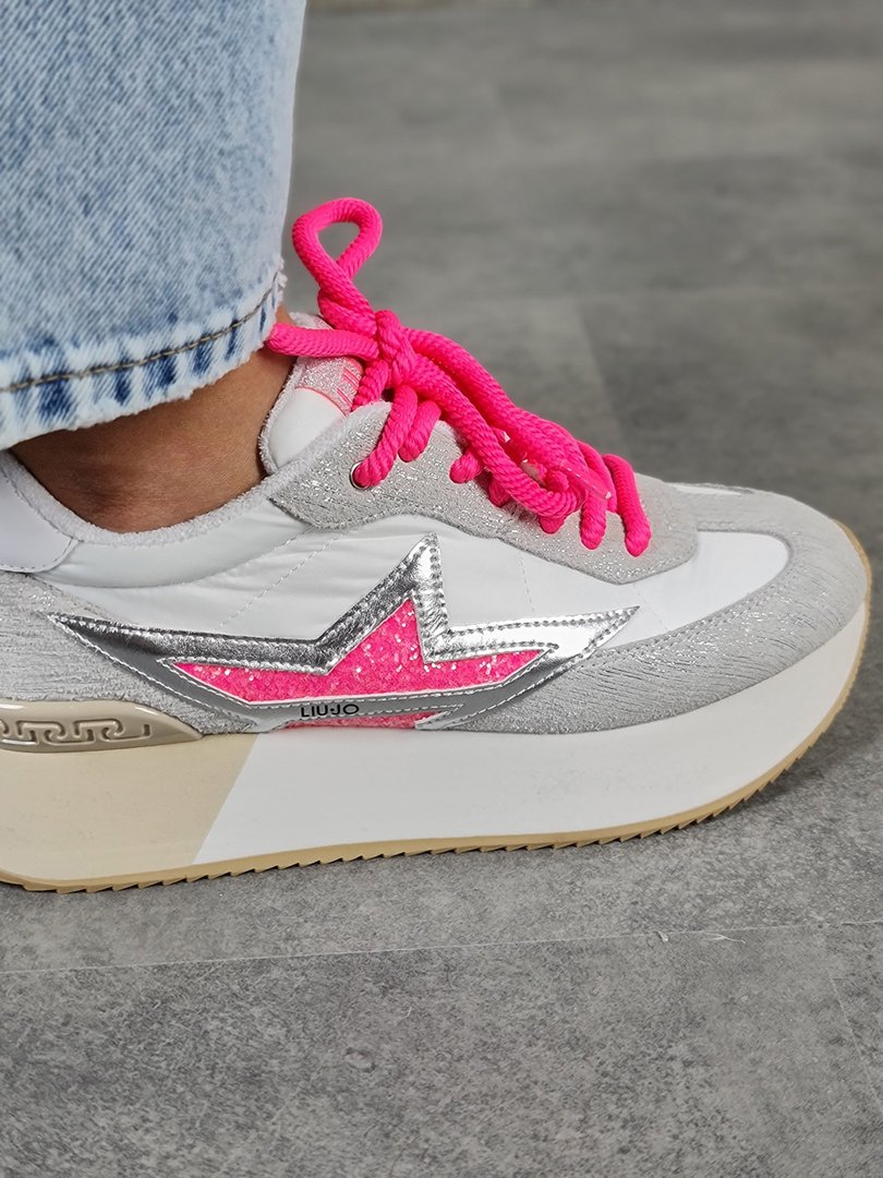 Кроссовки Liu Jo с розовыми шнурками на высокой подошве серые, фотография №7