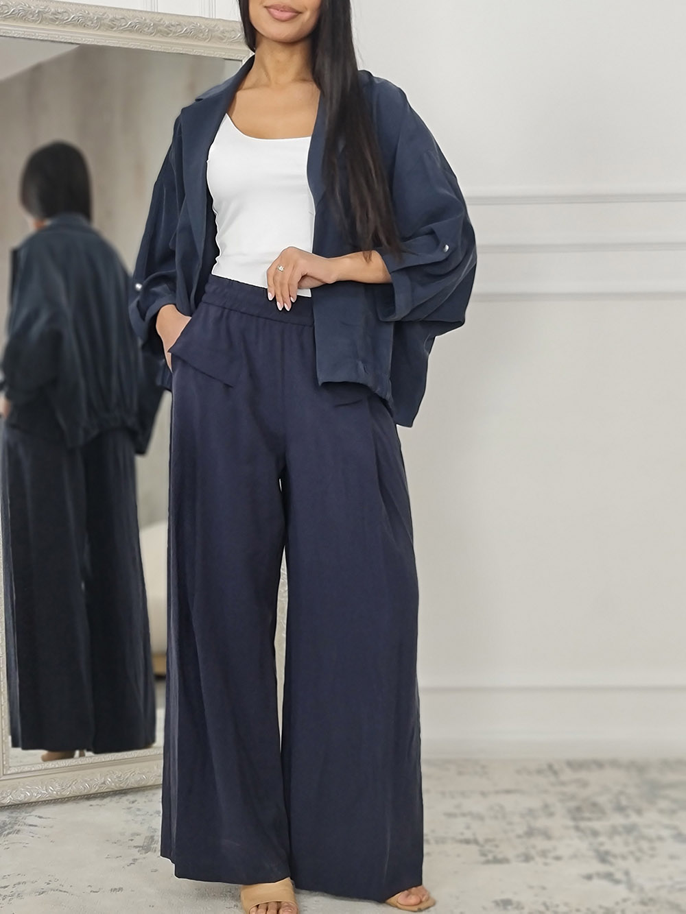 Брюки PAQUITO на резинке с кармашками синие , фотография №4