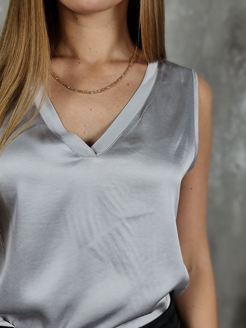 Топ Imperial атласный с V-образным вырезом серый, фотография №4