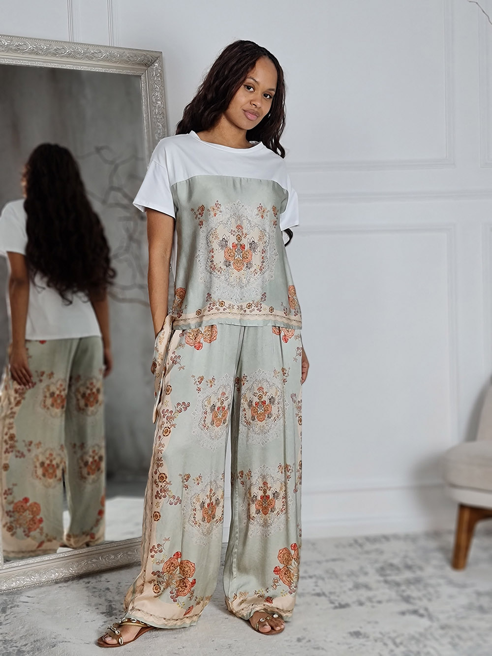 Костюм New Collection футболка и брюки атласные мятный, фотография №1