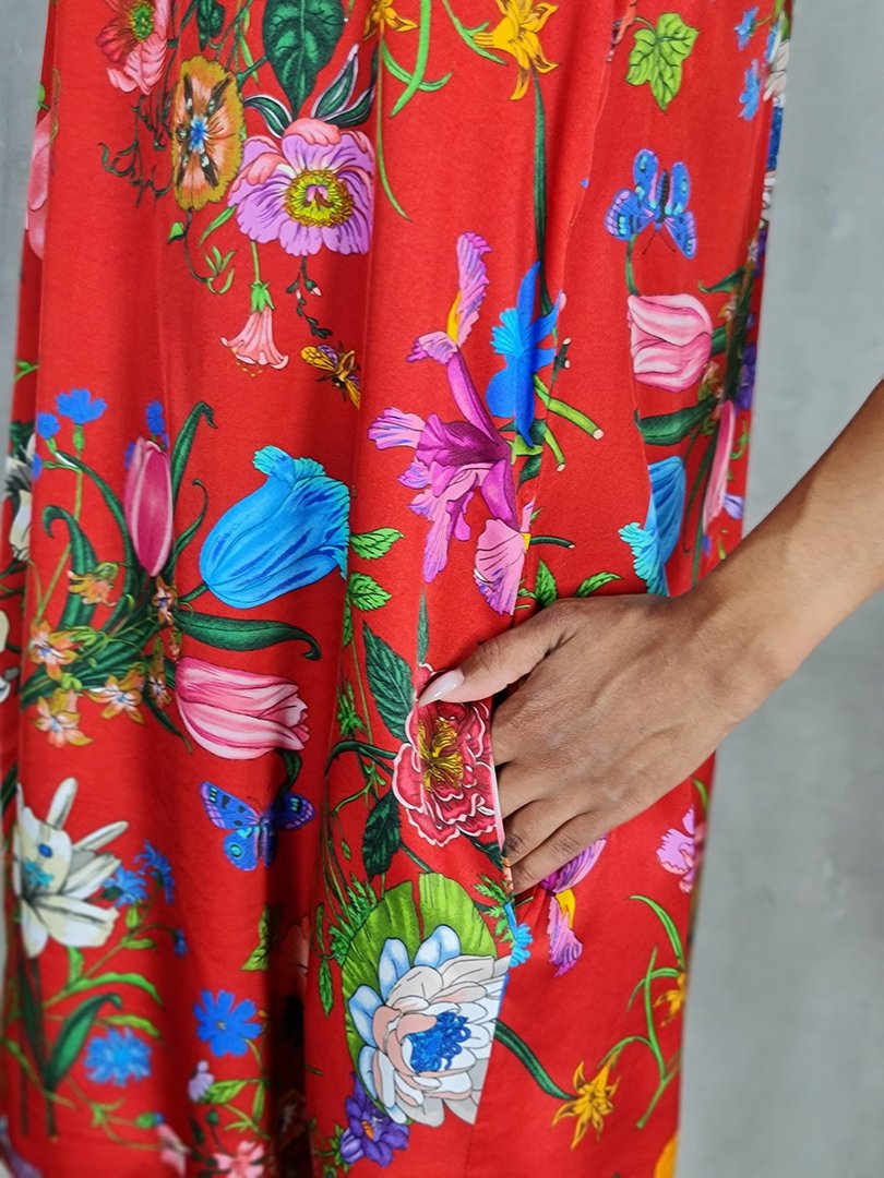 Платье STAR с резинкой на спине и цветочным принтом красное, фотография №3