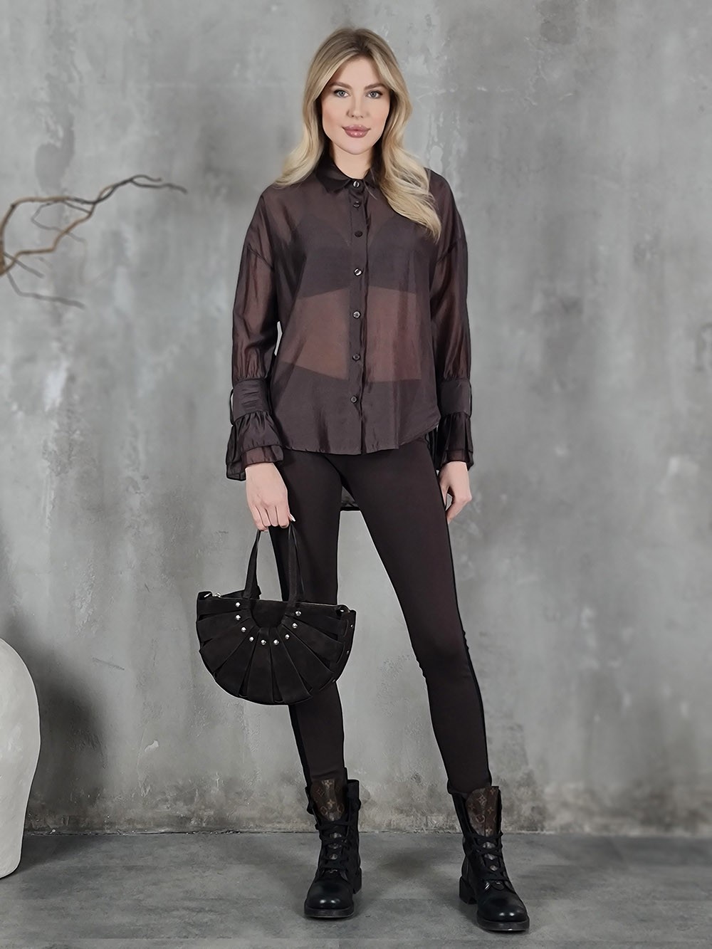 Сумка ракушка маленькая замша шоколад, фотография №2