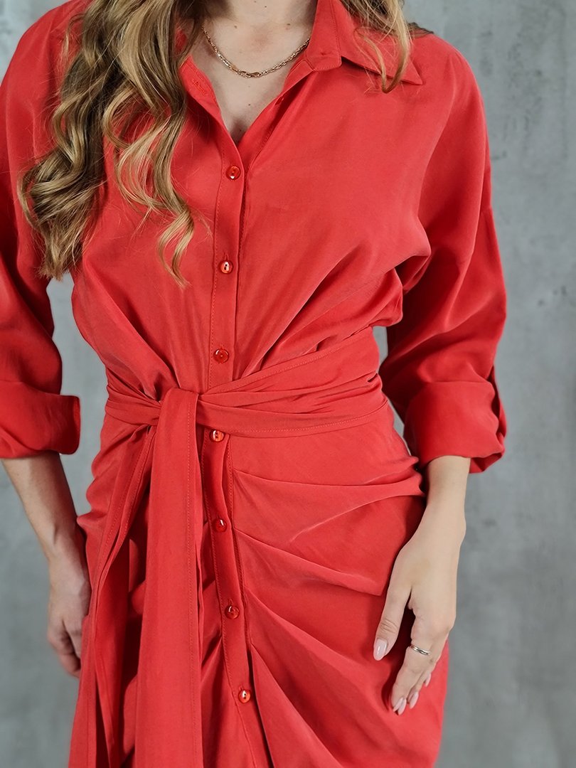 Платье CLOTHÉ с поясом красное, фотография №3