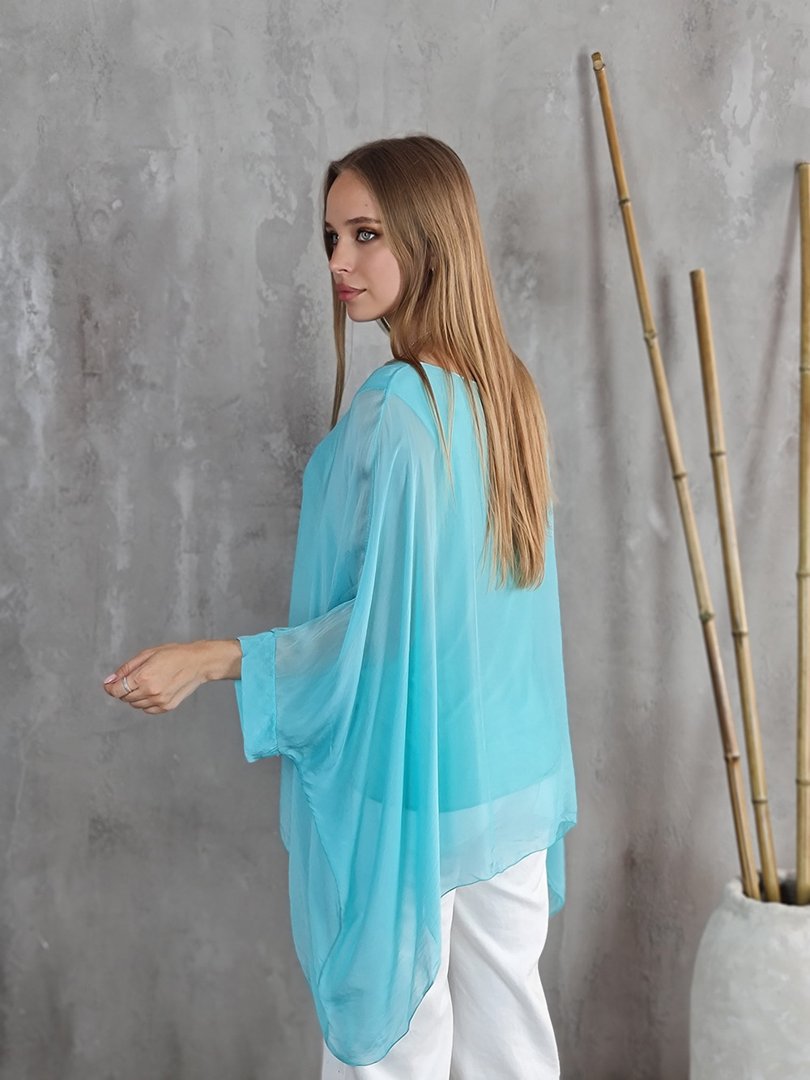 Туника Silk New свободная короткая бирюзовая, фотография №2