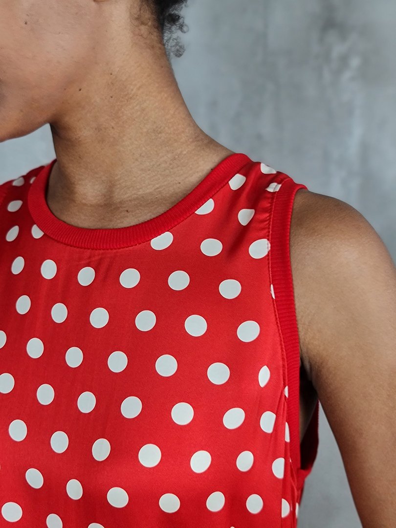 Платье STAR без рукавов в белый горох красное, фотография №5