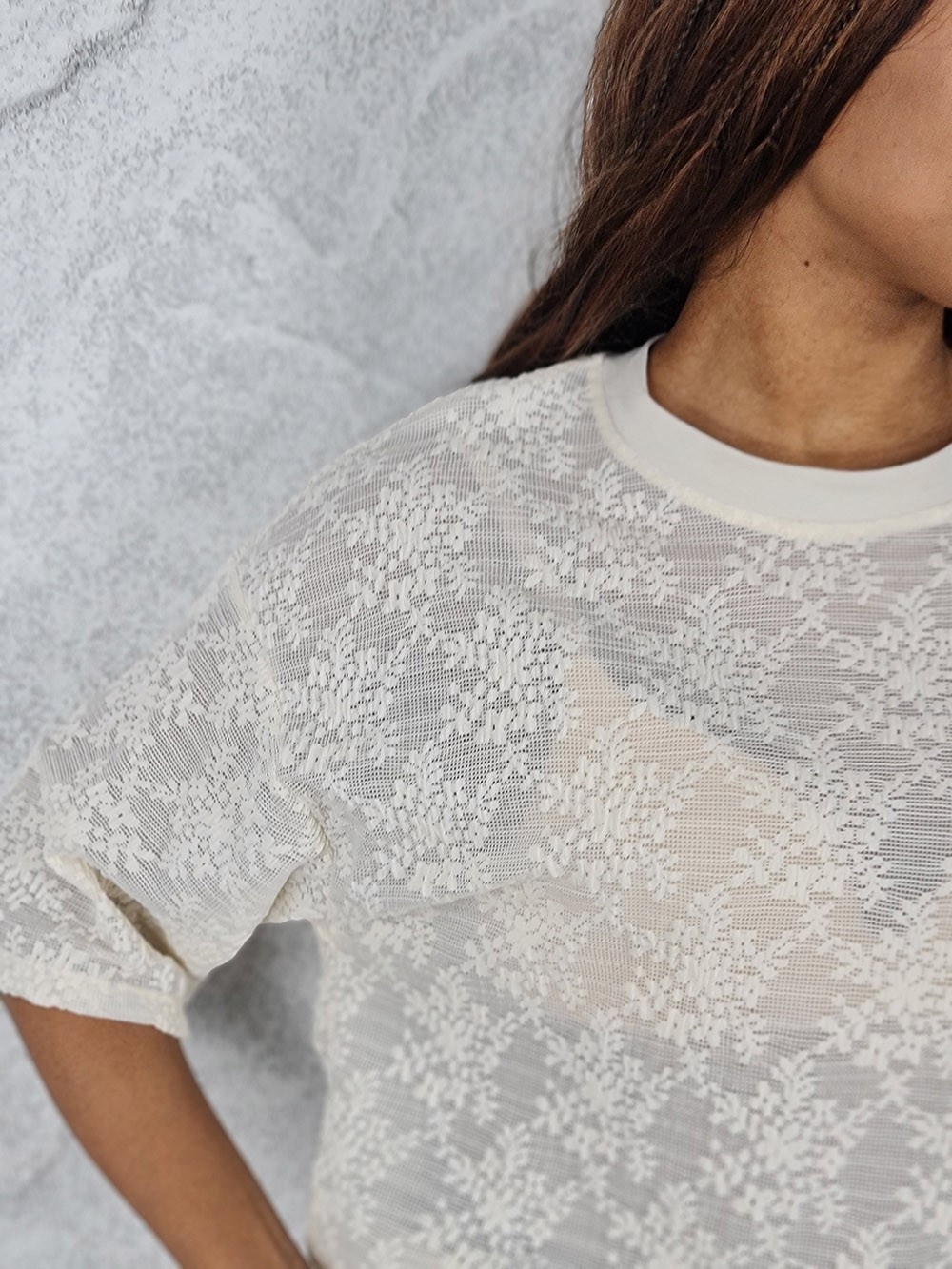Блузка MIHO'S в сеточку с вышивкой кремовая, фотография №3