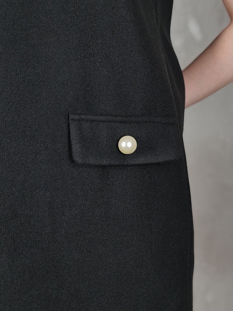Платье Imperial короткое с жемчугом на карманах черное , фотография №4