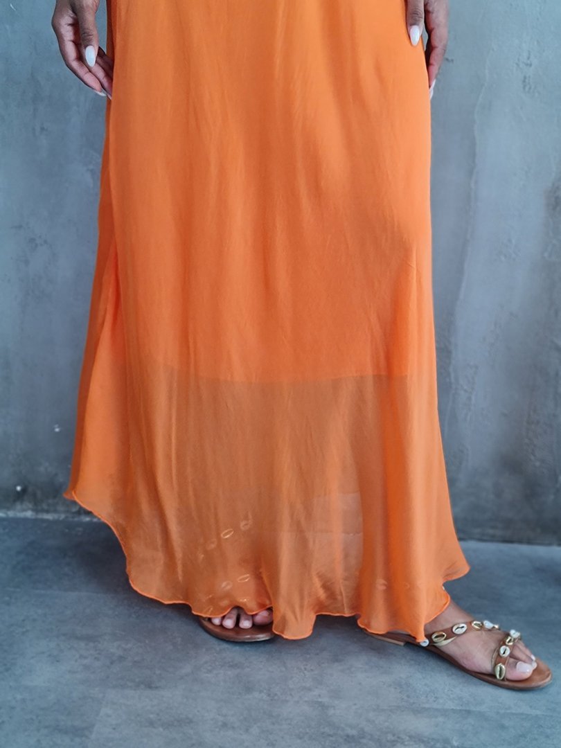 Сарафан Silk New в пол вискоза и шёлк оранжевый, фотография №4