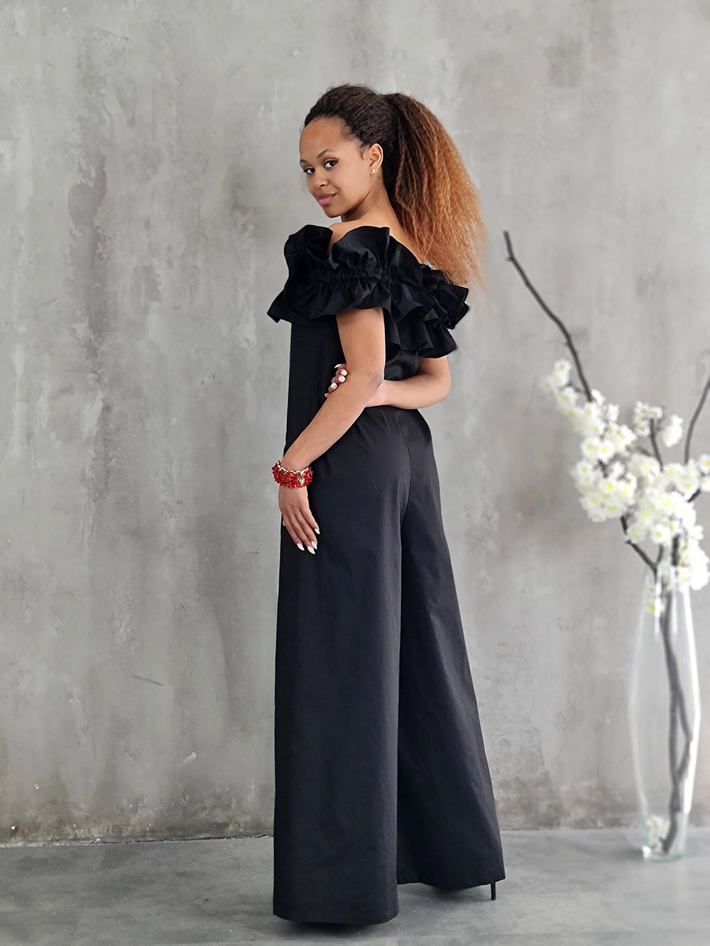 Комбинезон Souvenir на резинке с рюшами черный, фотография №3