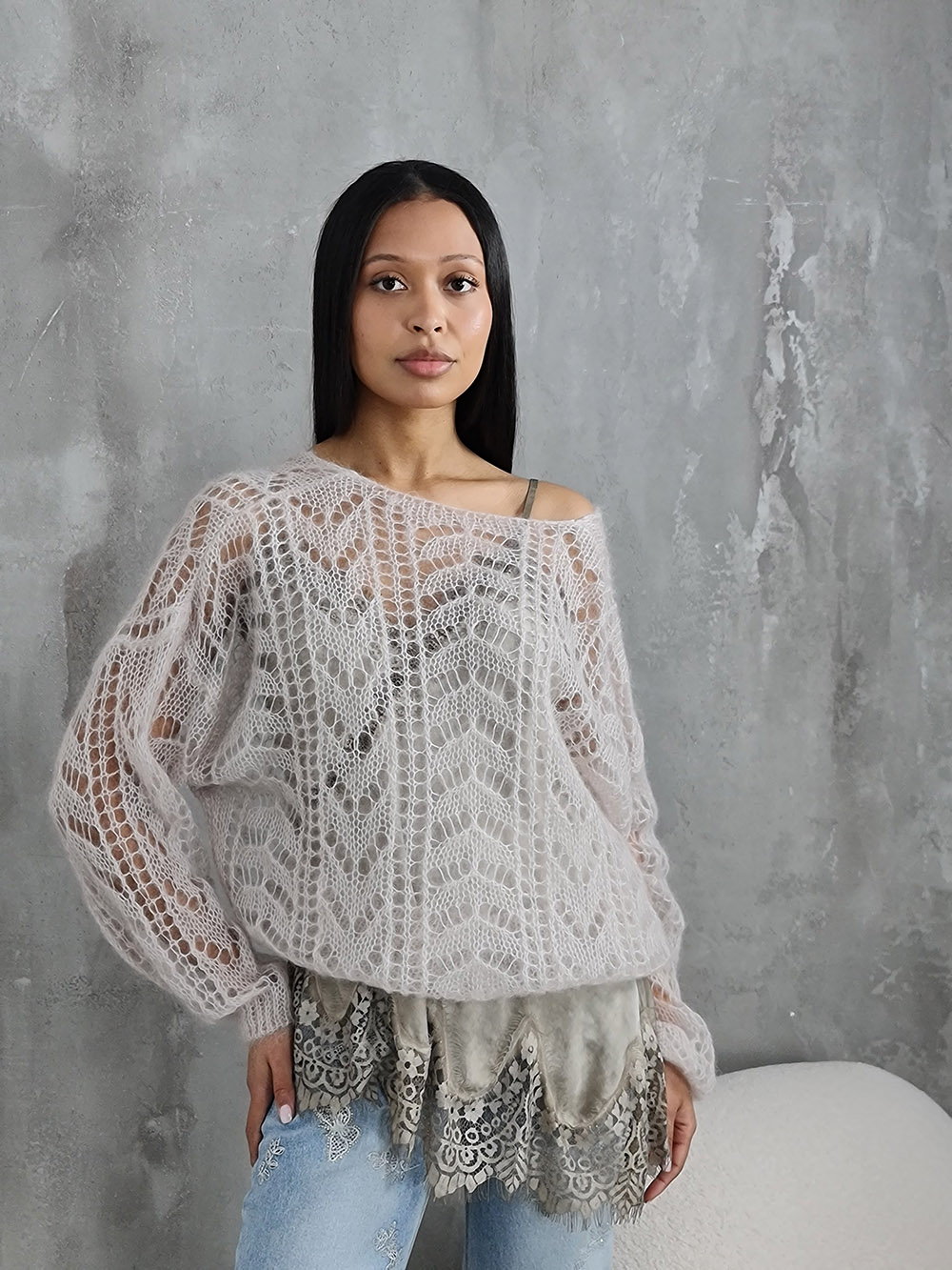 Джемпер Silk new v вырез мохер песочный, фотография №1