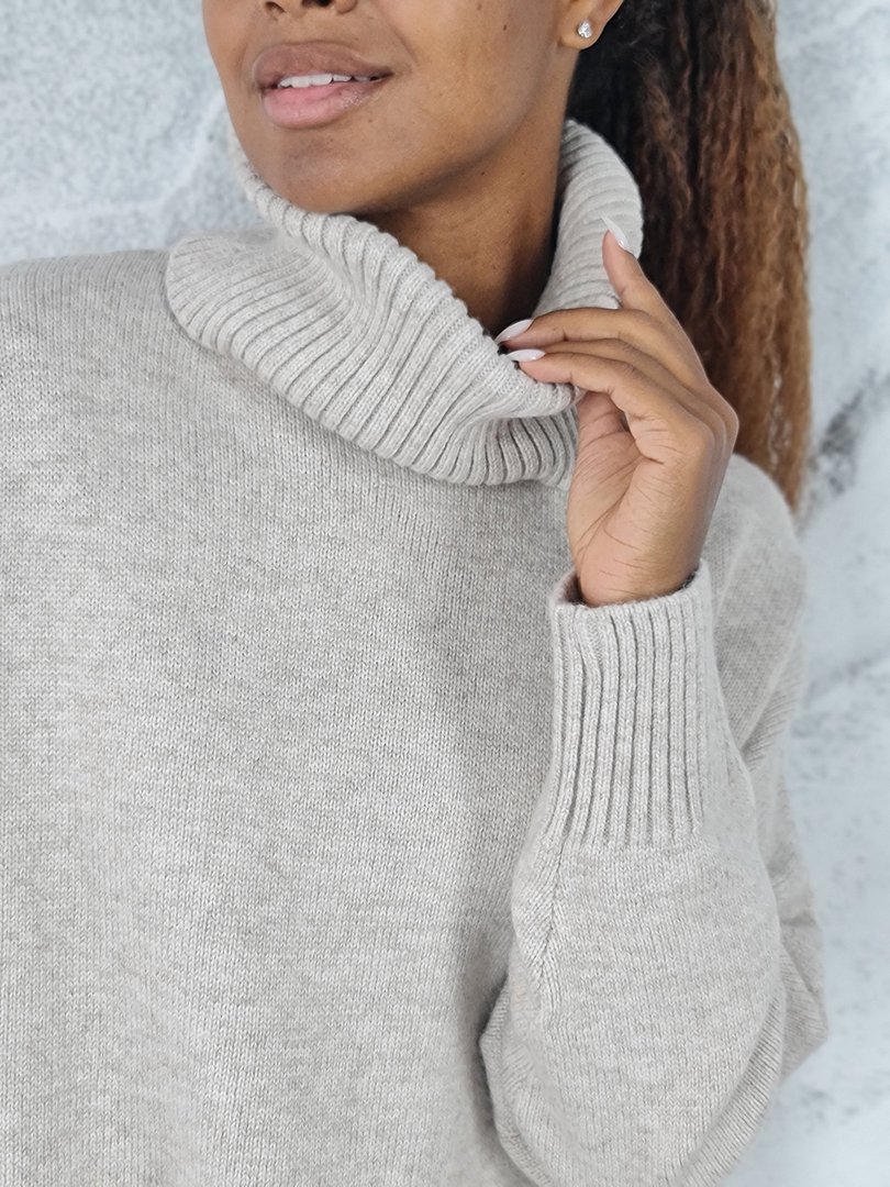 Джемпер Lara удлиненный с высоким горлом бежевый, фотография №5