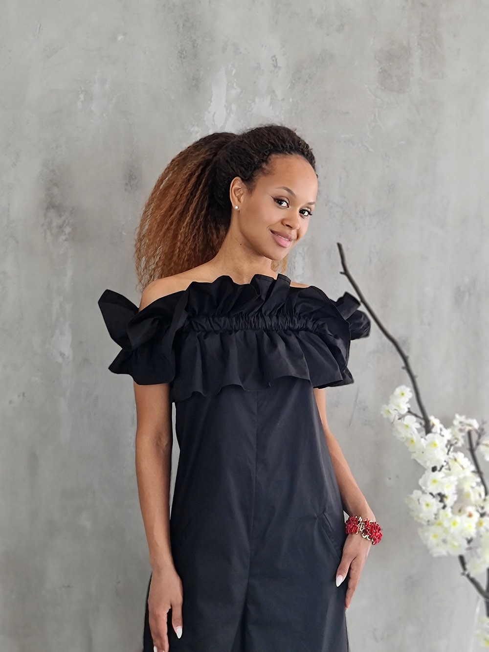 Комбинезон Souvenir на резинке с рюшами черный, фотография №2