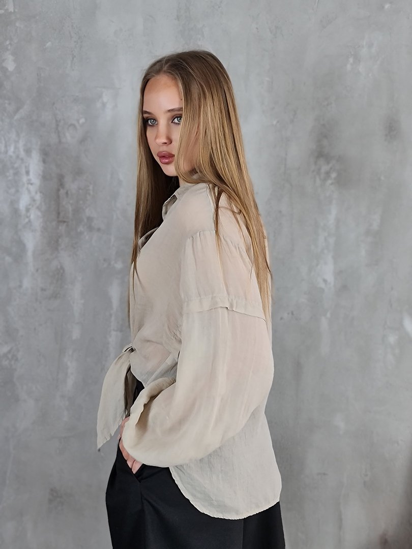 Рубашка MIHO'S с резинкой на рукавах бежевая, фотография №3