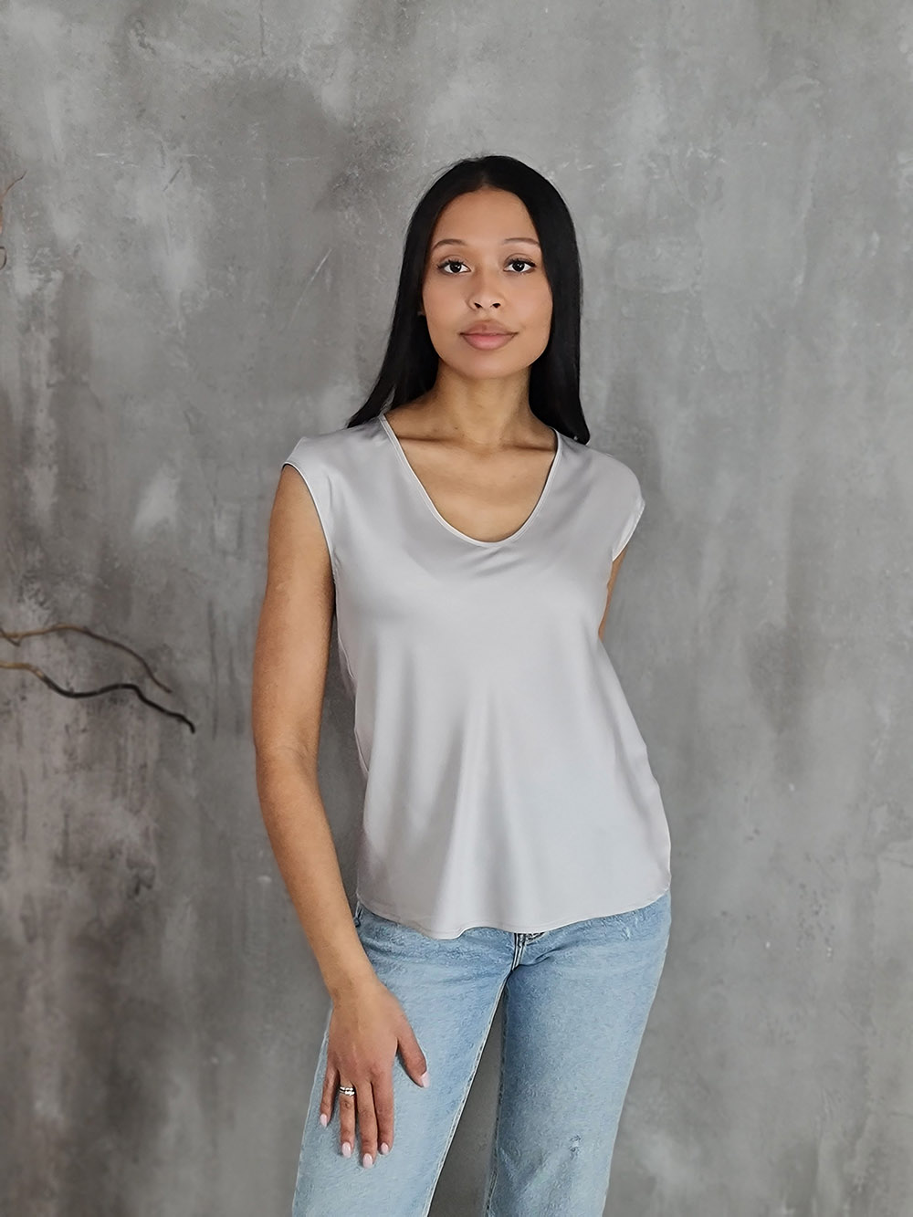 Топ Imperial атласный без рукавов жемчужно-серый, фотография №1