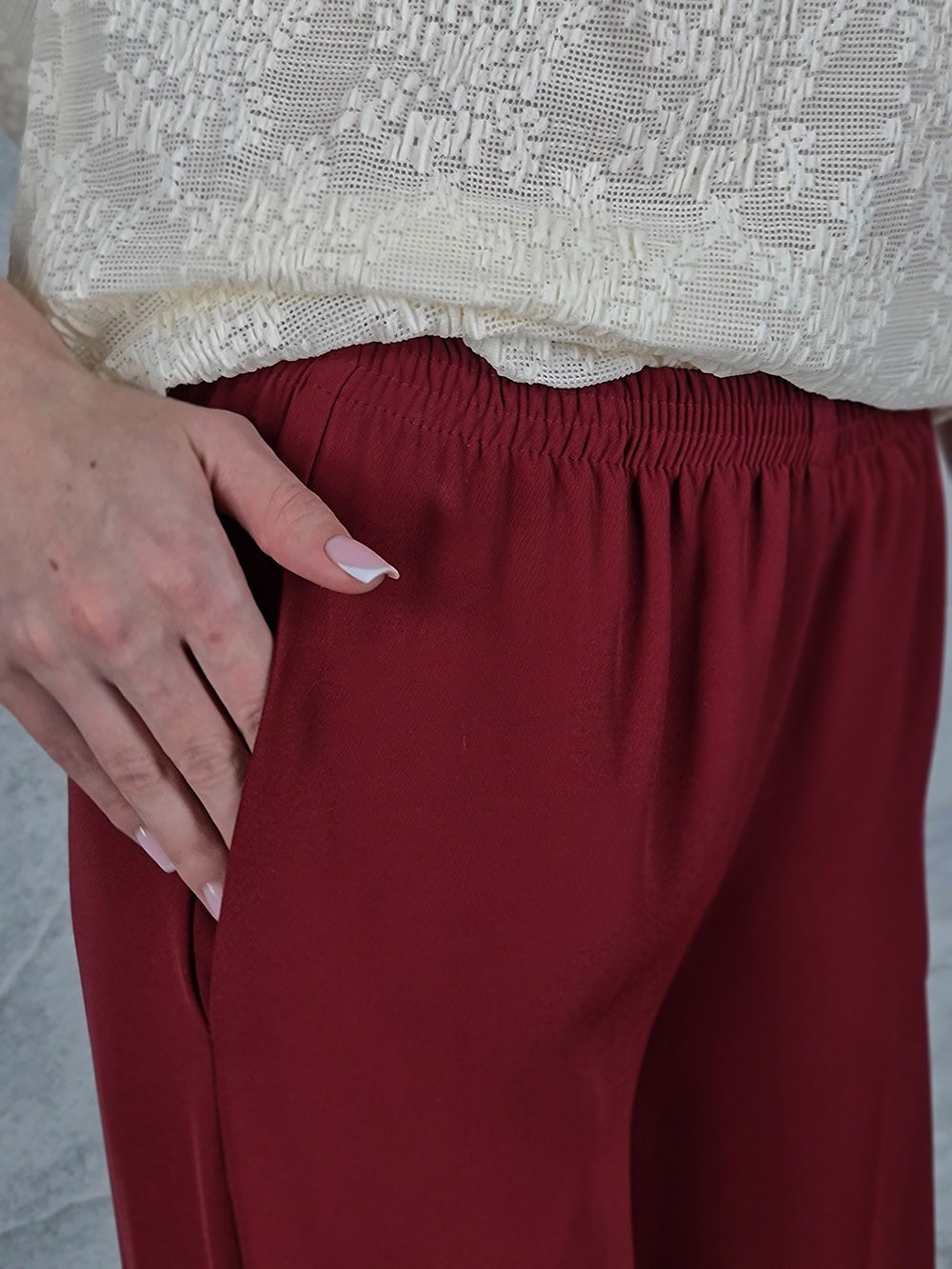 Брюки Imperial ткань холодок на резинке винные, фотография №4