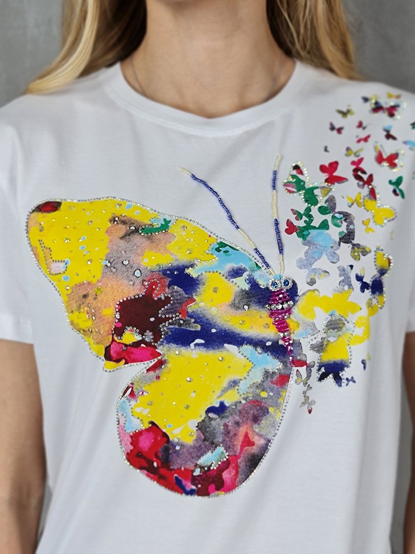 Футболка Miss Kiss с принтом жёлтой бабочки белая, фотография №2