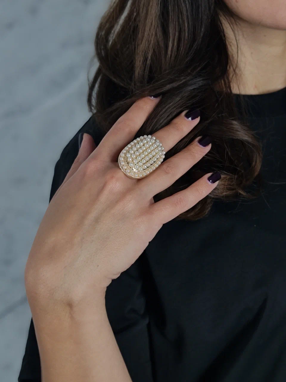 Кольцо YILI ACCESSORI с жемчугом золотистое, фотография №2