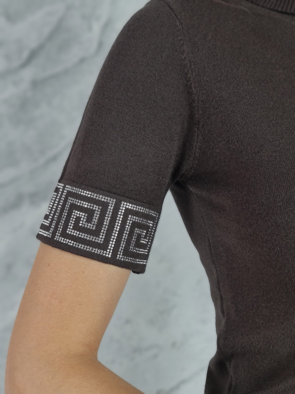 Водолазка короткий рукав  BEAUTY WOMEN со стразами шоколад, фотография №3