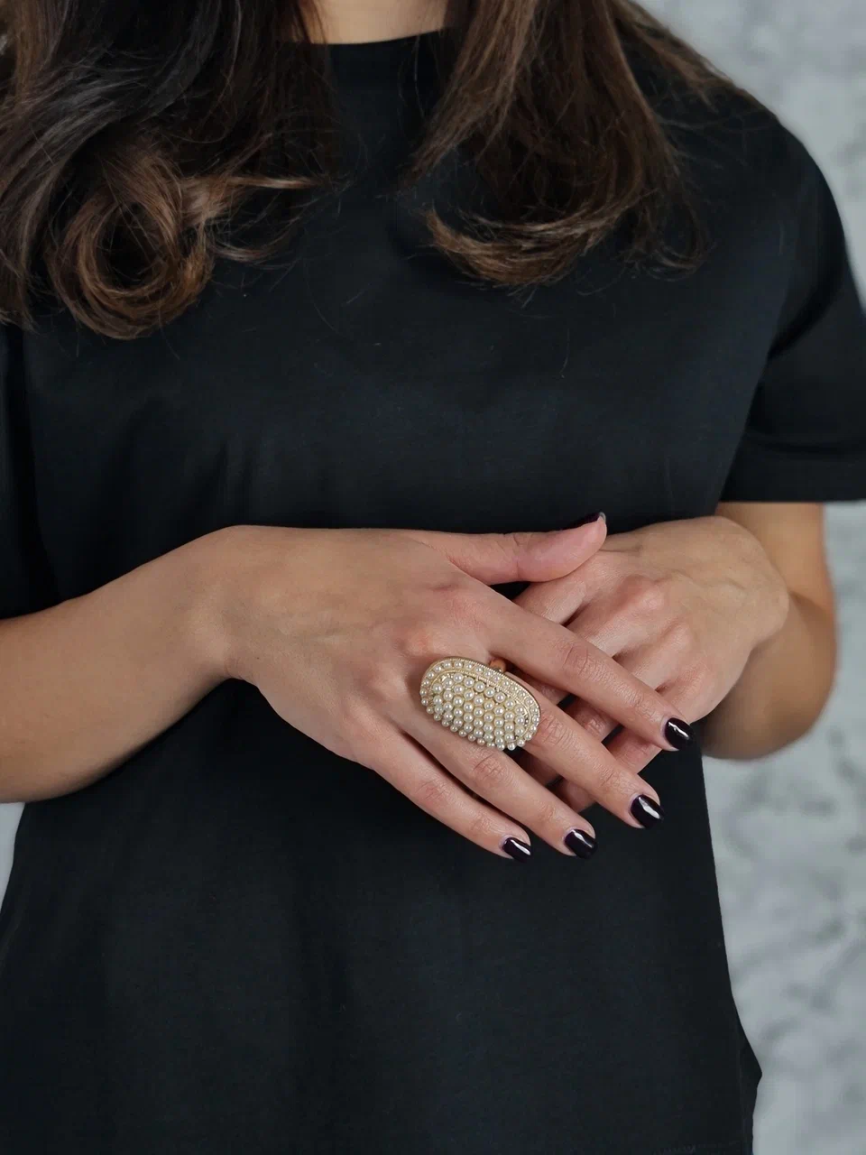 Кольцо YILI ACCESSORI с жемчугом золотистое, фотография №1