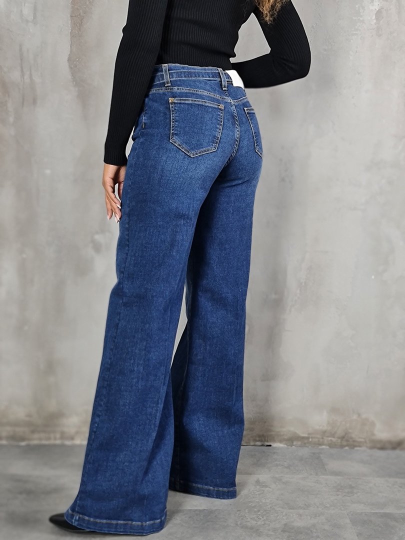 Джинсы Vicolo клёш и ремень с золотой пряжкой синие, фотография №5