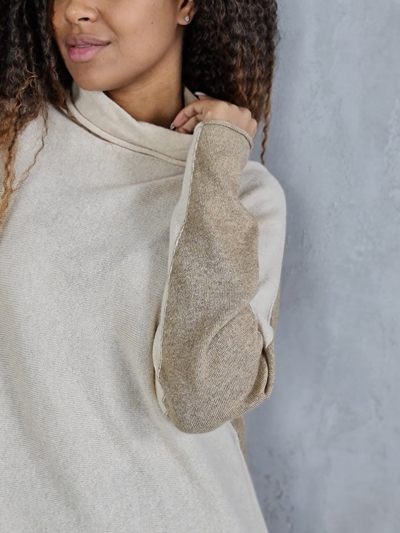 Джемпер Cashmere Blend тонкий с высоким горлом песочный/бежевый, фотография №4