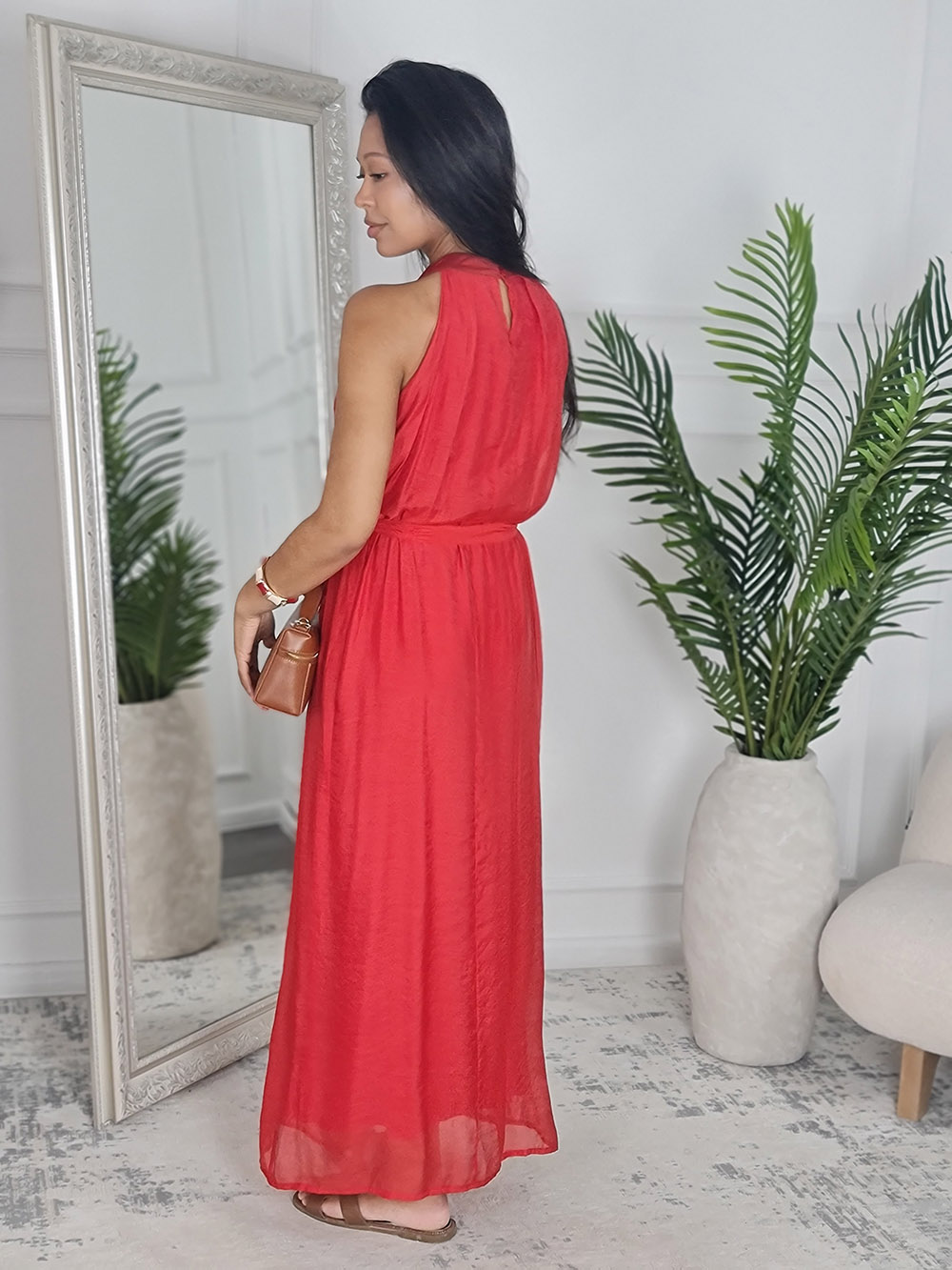 Платье CLOTHÉ  без рукавов макси с поясом красное , фотография №2