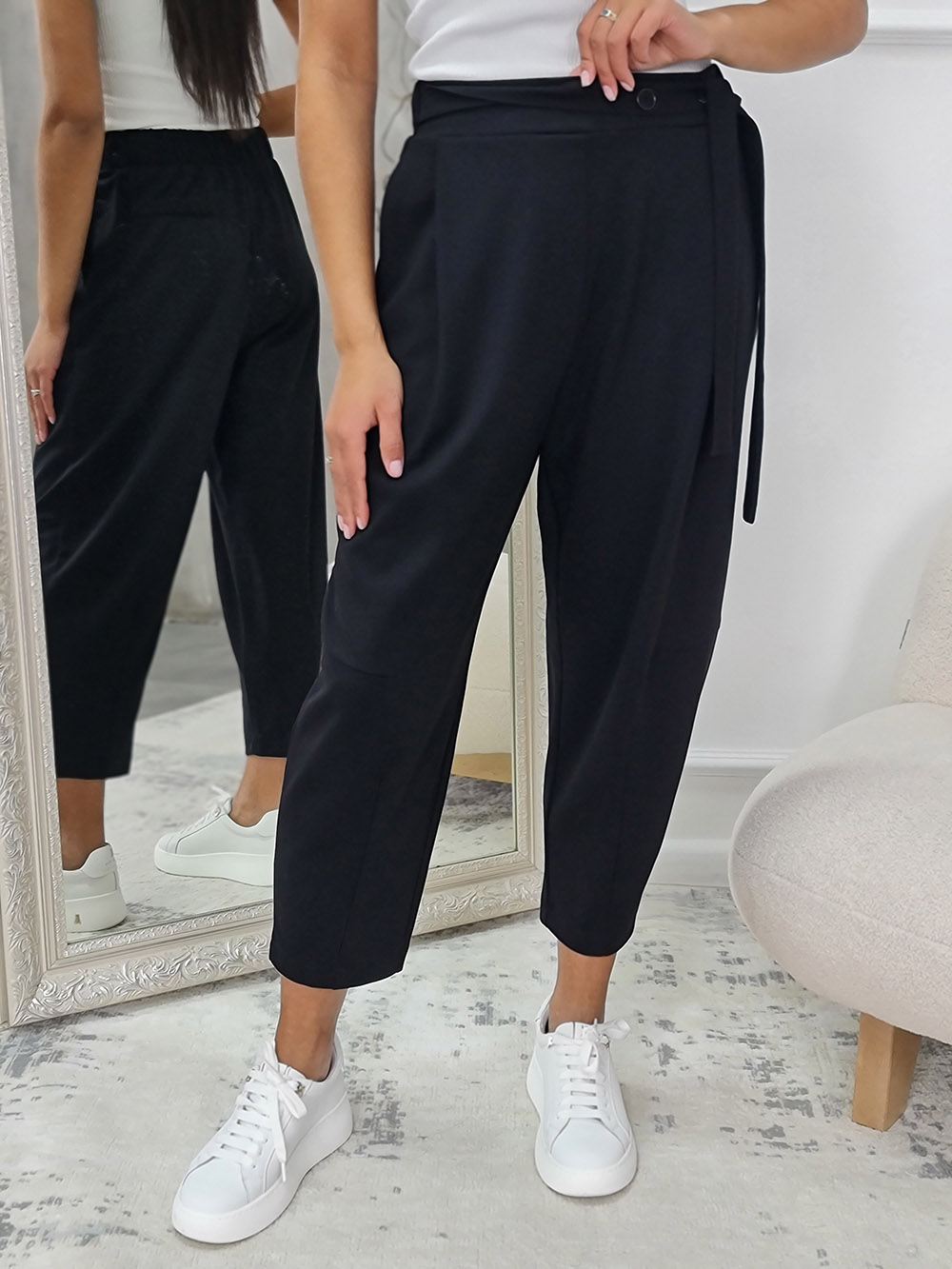 Брюки Imperial с поясом на пуговицах черные , фотография №1