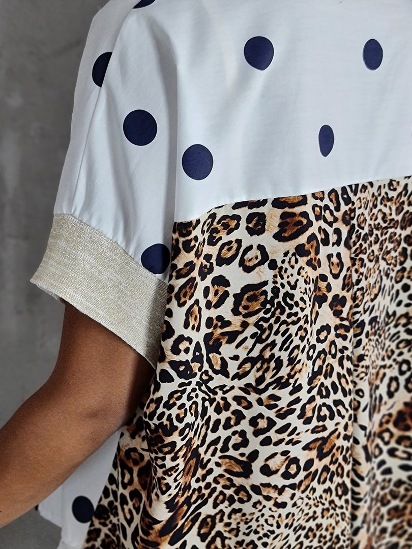 Рубашка STAR в горошек с леопард вставками белая, фотография №5