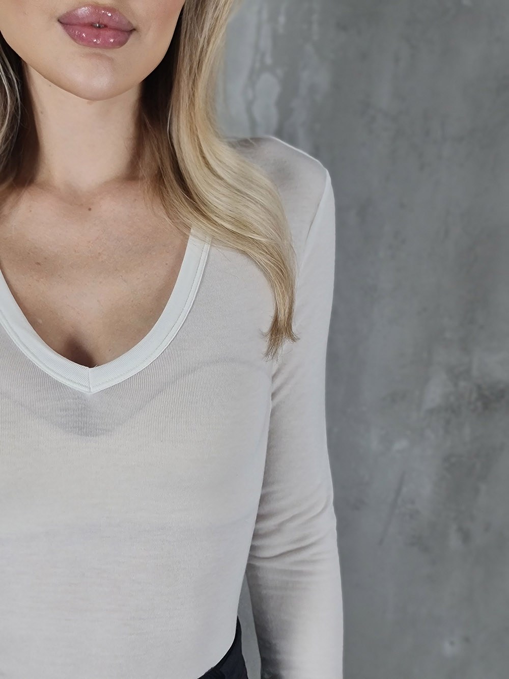 Imperial лонгслив базовый v вырез белый, фотография №2