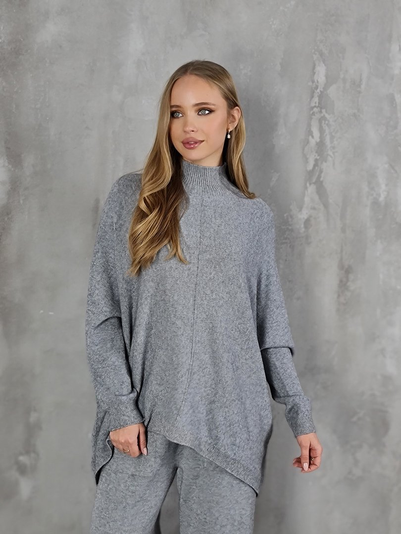 Костюм J&J свободный джемпер и брюки клёш серый, фотография №3