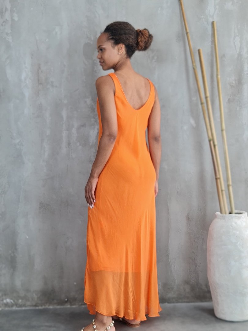 Сарафан Silk New в пол вискоза и шёлк оранжевый, фотография №2