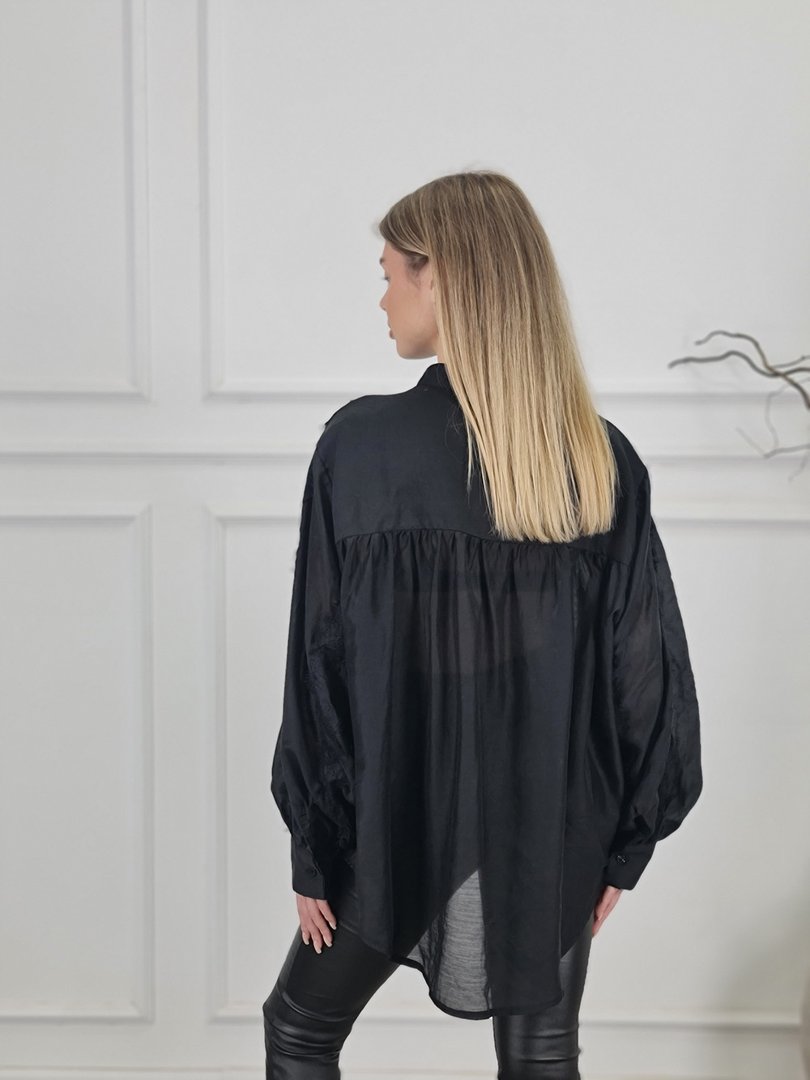 Рубашка MIHO'S с кружевом черная, фотография №2