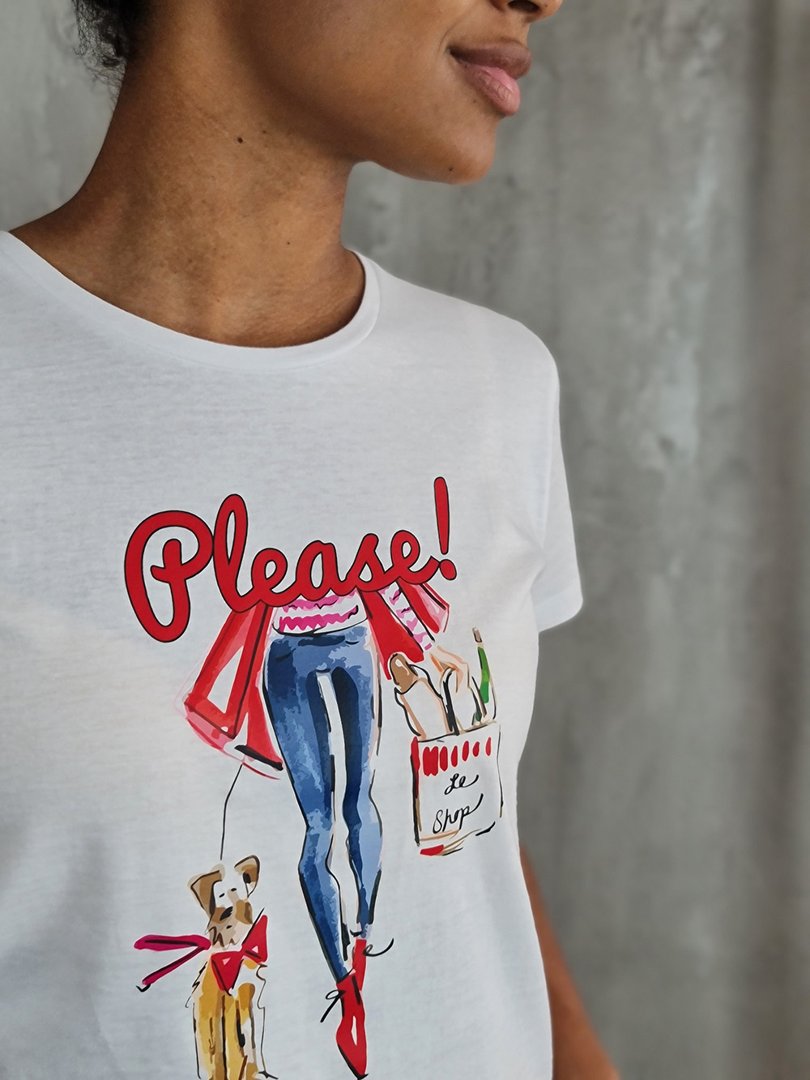 Футболка Please принт девушка с собакой белая, фотография №2