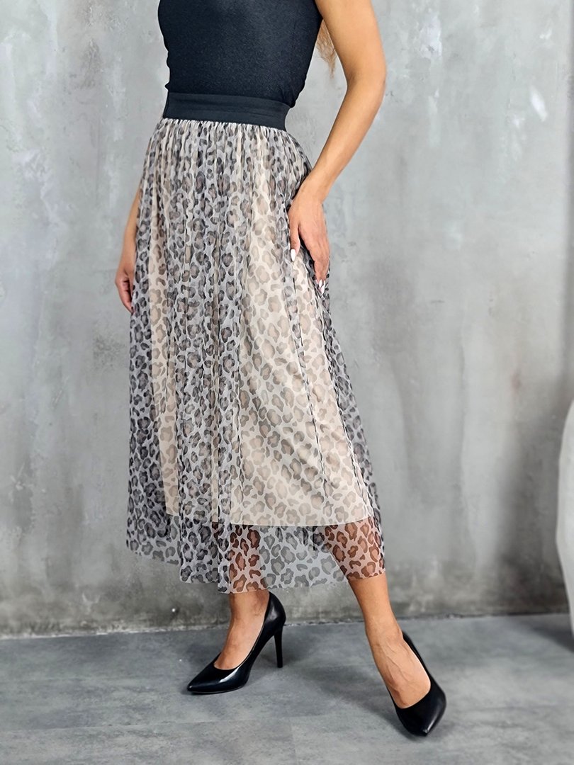 Юбка MIHO'S с сеточкой принт леопард бежевая, фотография №4
