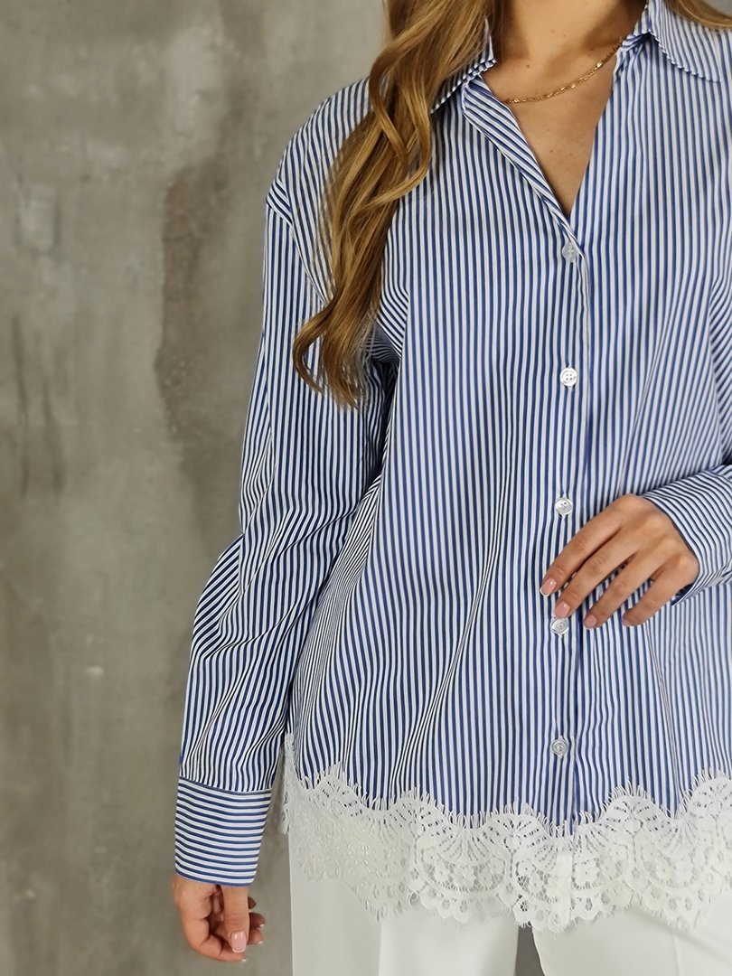 Рубашка MIHO'S с кружевом в полоску синяя, фотография №5