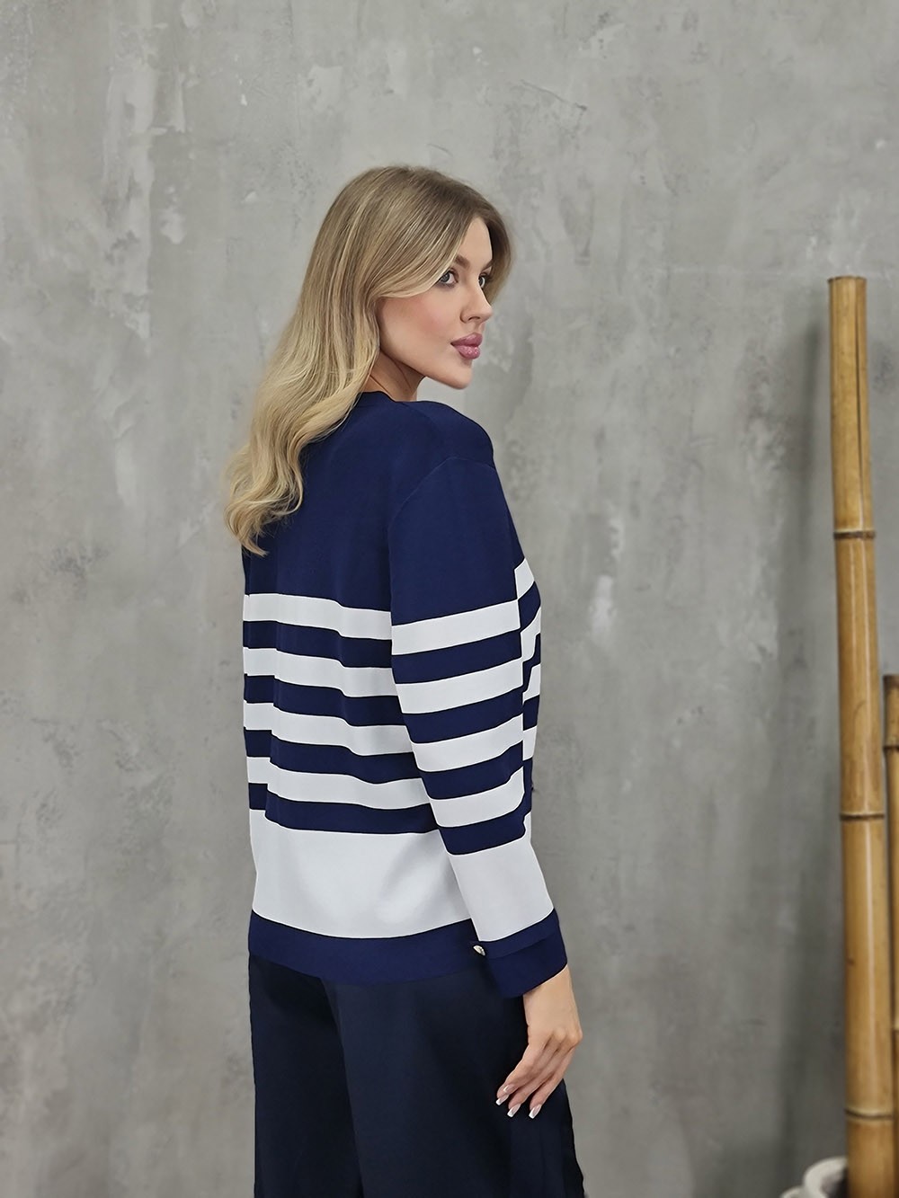 Кардиган PAQUITO с золотыми пуговицами в полоску темно-синий, фотография №3
