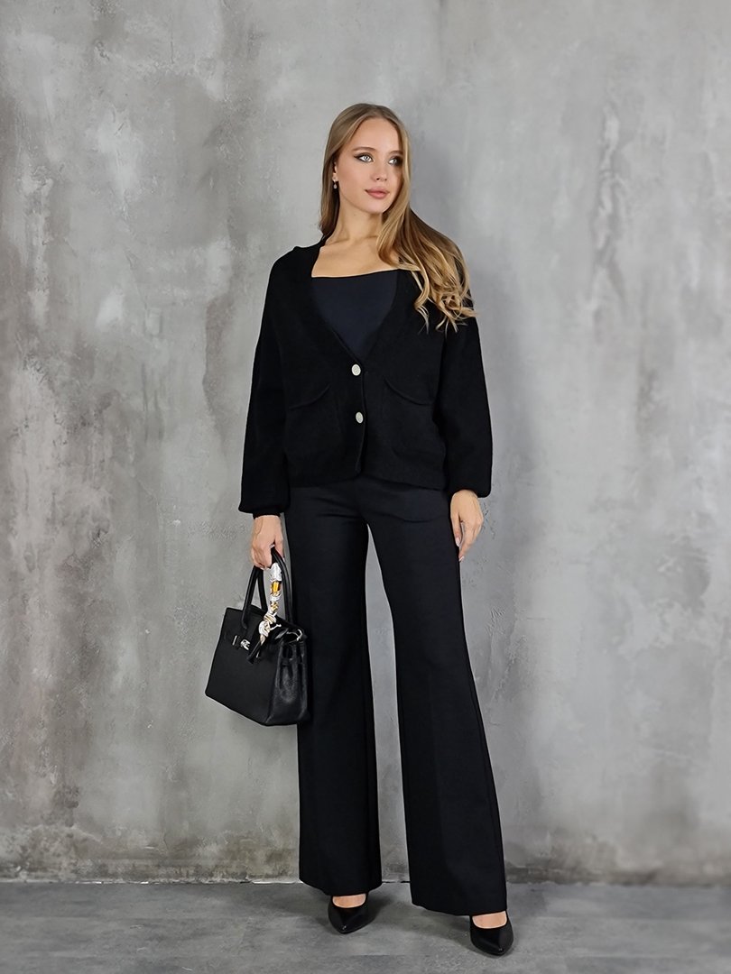 Брюки Maryley палаццо из гладкой ткани с карманами чёрные, фотография №2