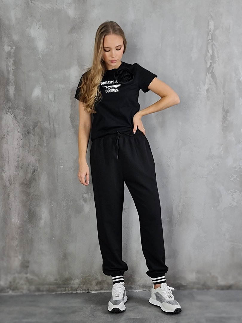 Брюки Imperial на завязках с полосатыми резинками внизу чёрные, фотография №2