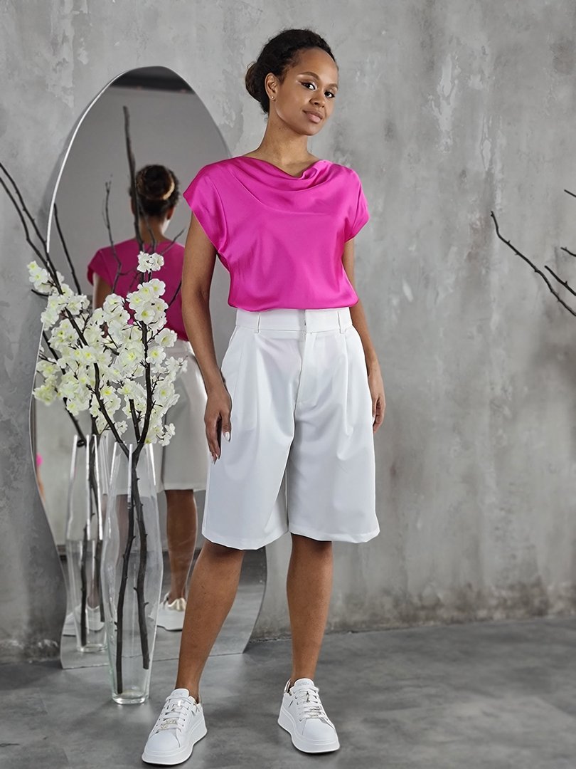 Блузка Imperial со сборкой на декольте атласная фуксия, фотография №2