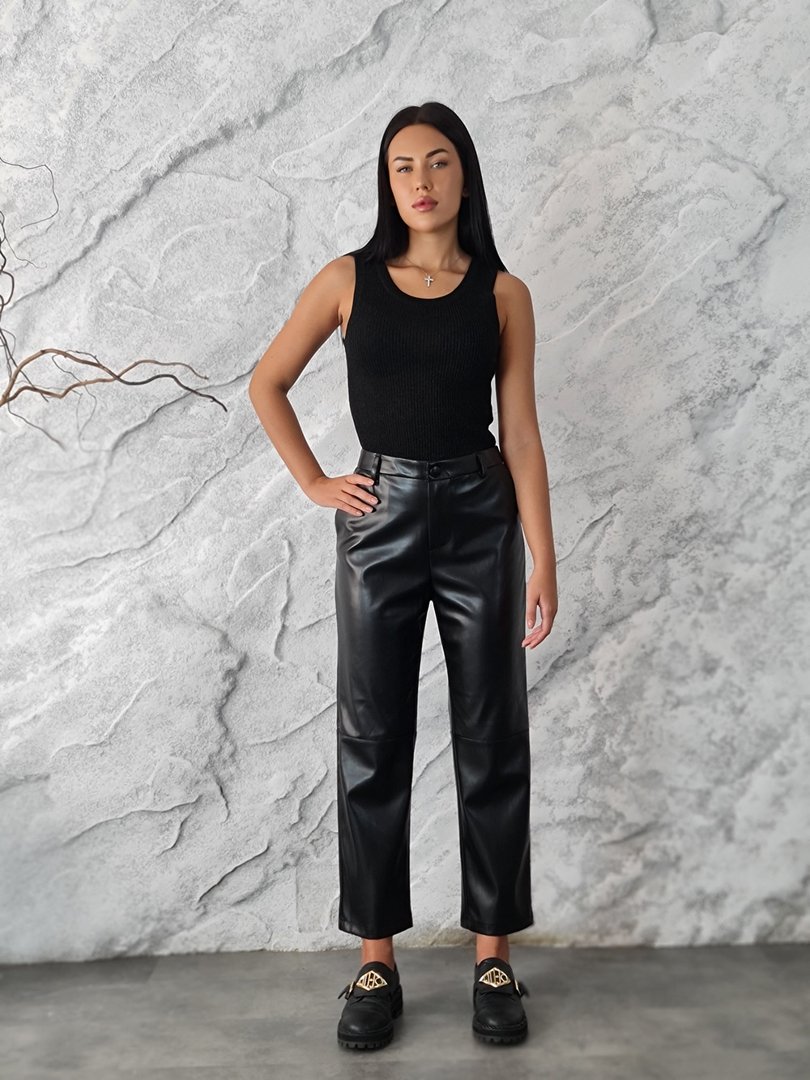 Брюки Imperial экокожа с шлевками для ремня черные, фотография №2