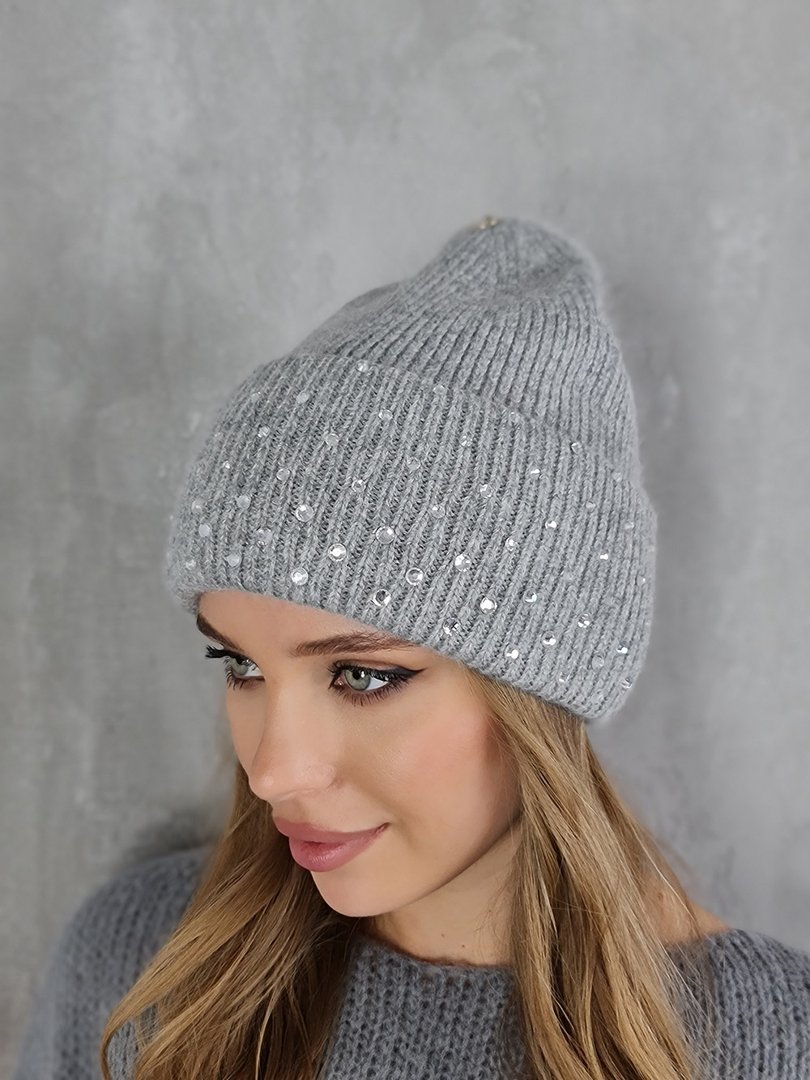 Шапка Mondana с россыпью страз серая , фотография №2